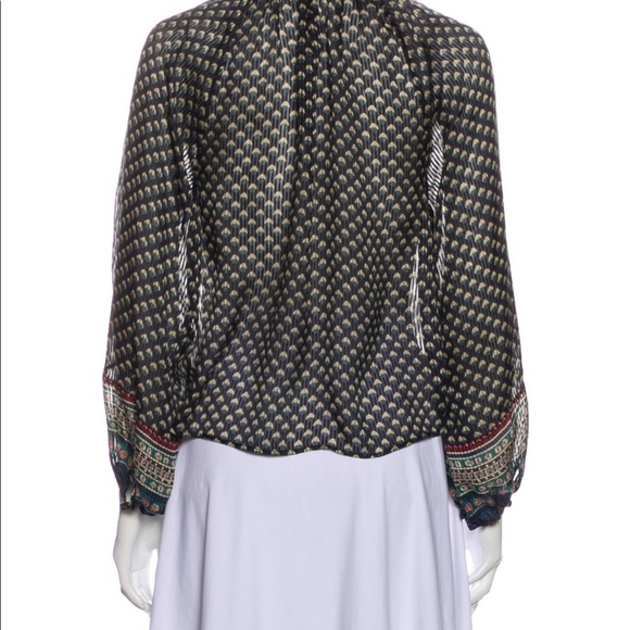 Doen Sheer Manzanita Blue Silk Printed Long Sleeve Top - Picture 7 of 7